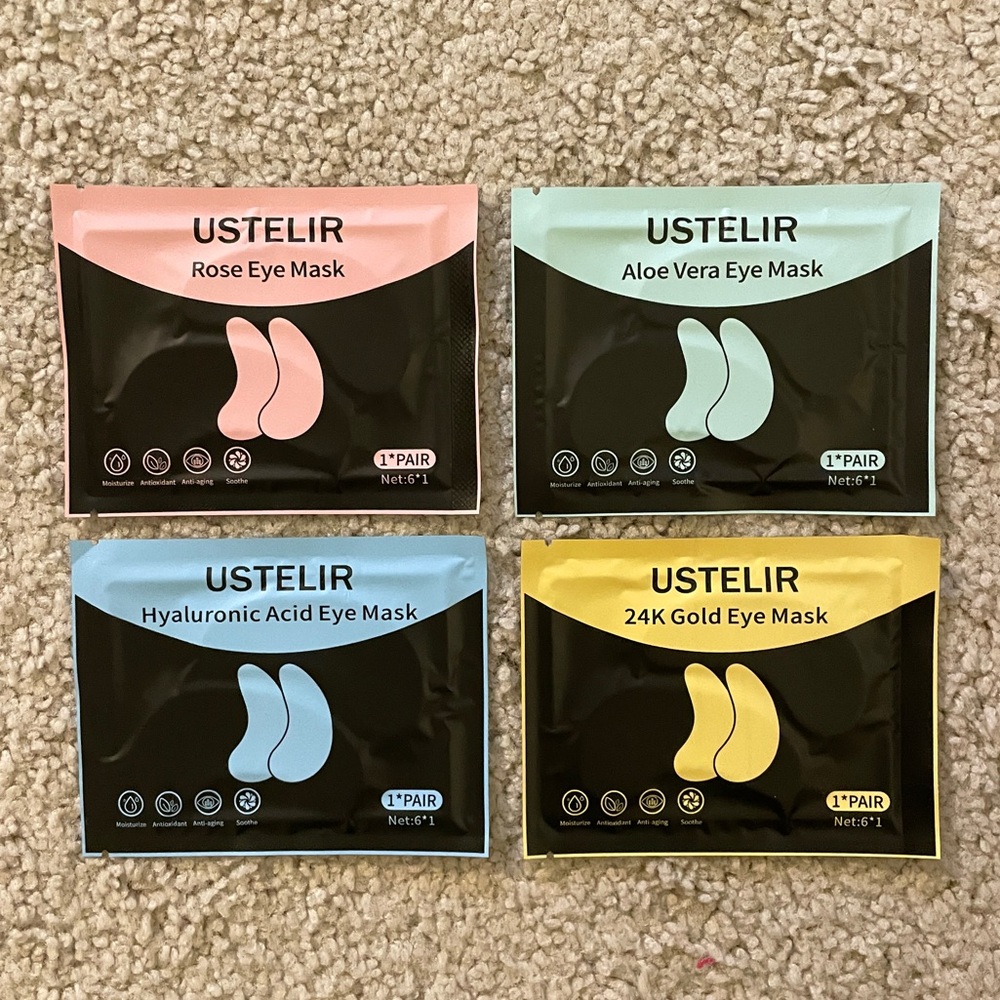 Ustelir Eye Mask Set Bundle, Rose, Aloe Vera, 24k Gold, Hyaluronic Acid, NEW Spa